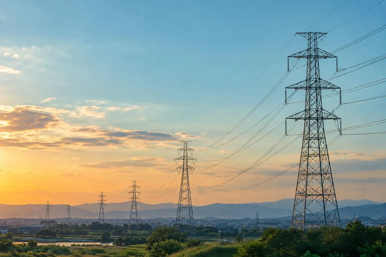夕暮れの送電鉄塔